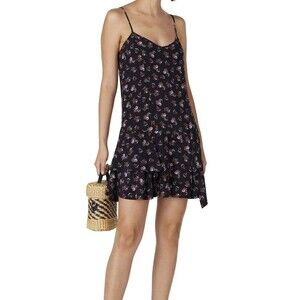 Thakoon Collective Floral Slip Dress Womens 4 Small Black Watercolor Mini Casual